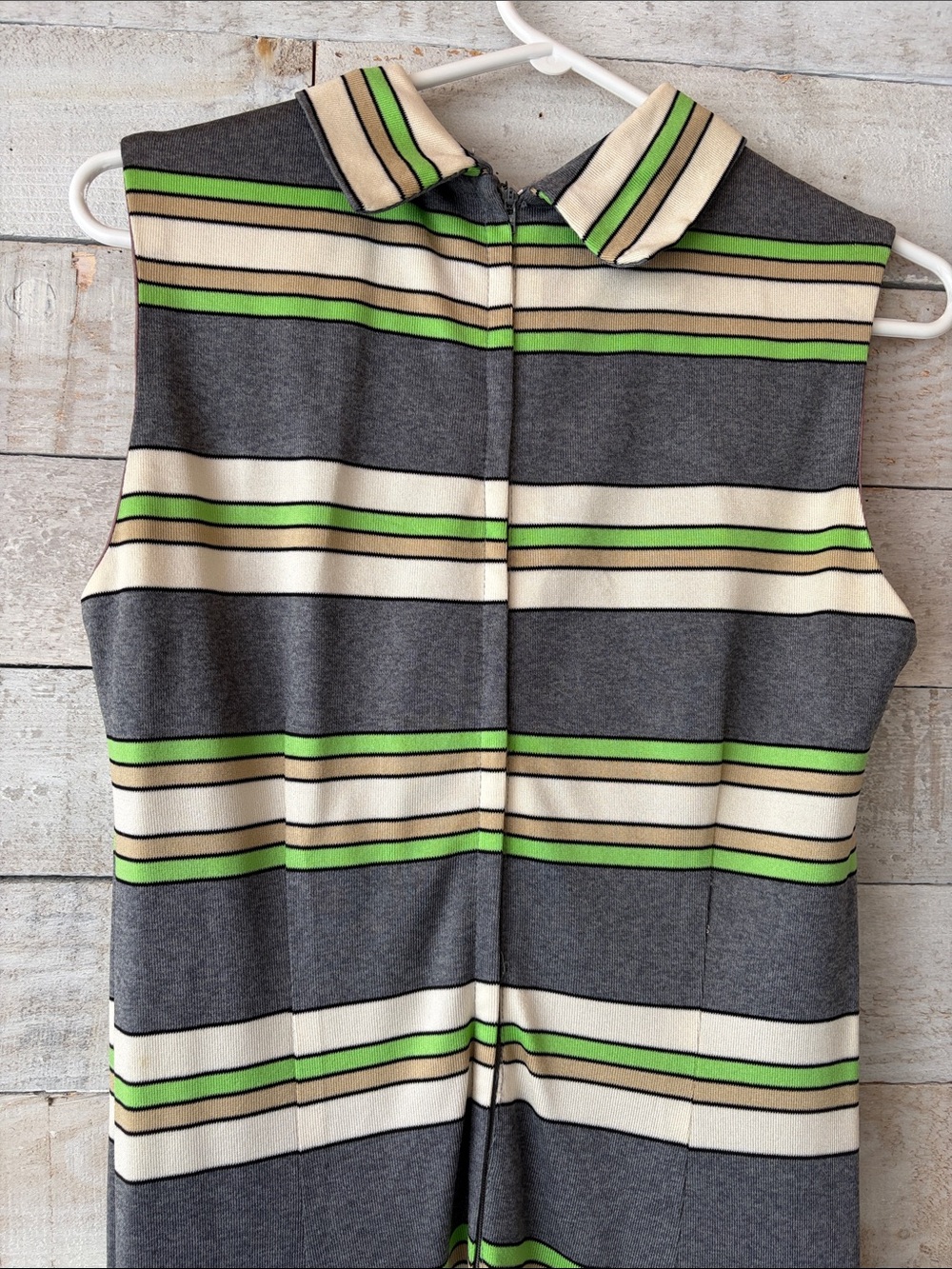 Vintage 1960s Mod Twiggy Style Pleated Drop Waist Dress | Retro Striped Midi - Picture 5 of 12